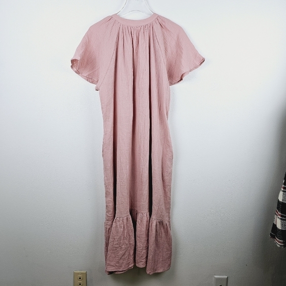 MABLE Pink Cotton Gauzy Flutter Sleeve Midi Dress, size Large - Picture 2 of 7